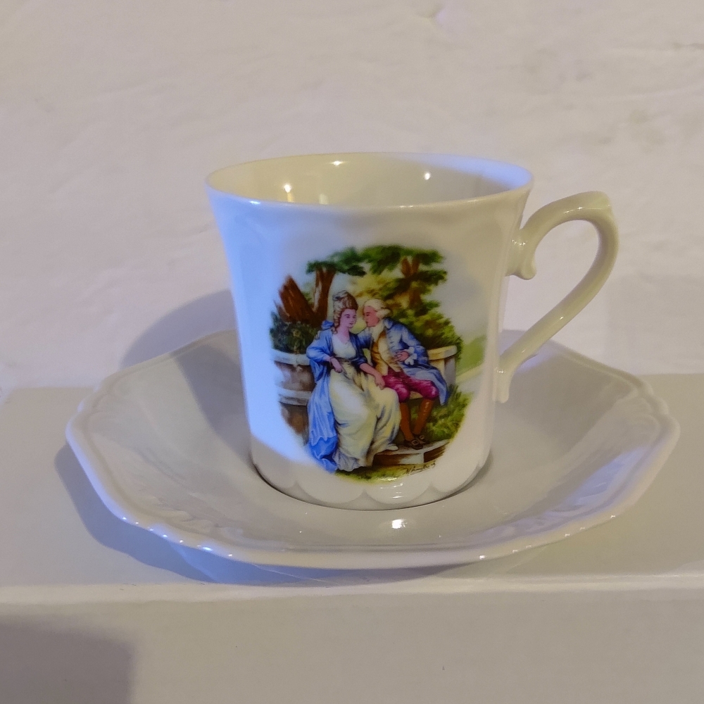 Eschenbach, - Bavaria /Germany, Porcelain Teacup & Saucer. Courtship, Vintage